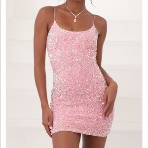 Iridescent Sequin Bodycon Dress in Pink